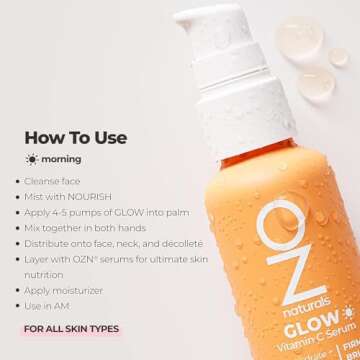 OZNATURALS GLOW SERUM: Vitamin C Serum/Anti Aging Serum With Hyaluronic Acid, Pure Vitamin E Oil and Rosehip Oil - All Natural Antioxidant Facial Serum For A Brighter, More Even Skin Tone | 1oz