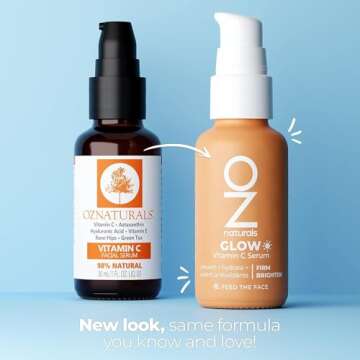 OZNATURALS GLOW SERUM: Vitamin C Serum/Anti Aging Serum With Hyaluronic Acid, Pure Vitamin E Oil and Rosehip Oil - All Natural Antioxidant Facial Serum For A Brighter, More Even Skin Tone | 1oz
