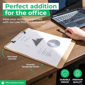 Office Solutions Direct Clipboards with Low Profile Clip (Set of 30) - Wood Clipboards Bulk 30 Pack, Heavy Duty Clipboard, Bulk Classic Clipboards for Classroom, Calendar Office Clipboard Stand up