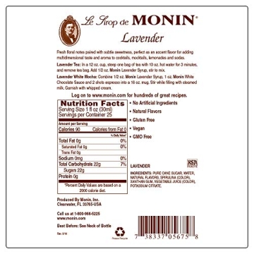 Monin Lavender Syrup - Perfect for Cocktails and Lemonades