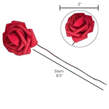 BeautifulLife 25pcs Artificial Flowers Dark Red Roses - Real Looking Fake Flowers, DIY Wedding Decor for Ceremony – Faux Flower Garland Reception Bouquet Centerpieces Baby Shower Party Decorations