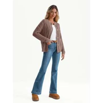 LILLUSORY Women's Cardigan Sweaters Cable Knit Crochet Cotton Fall Jackets Button Up Chunky Trendy Outfits Nutmeg L