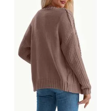 LILLUSORY Women's Cardigan Sweaters Cable Knit Crochet Cotton Fall Jackets Button Up Chunky Trendy Outfits Nutmeg L