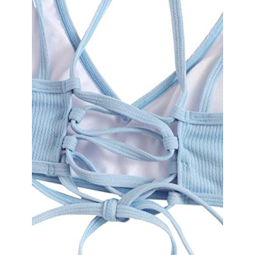 SweatyRocks Women's Bathing Suits Spaghetti Strap Criss Cross Back Bikini Ribbed Swimsuit Blue XL