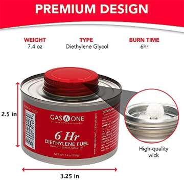 Gas One 6 pack 6 Hour Chafing Fuel - Food Warmer for Chafing Dish Buffet Set - Liquid Safe Fuel With...