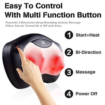 Shiatsu Neck and Back Massager with Heated Rollers for Pain Relief