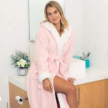 Alexander Del Rossa Sherpa Robes for Women Long, Womens Robes Long Hooded Bathrobes for Women, Plus ...