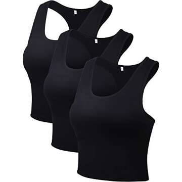 Boao 3 Pieces Crop Tops for Women, Workout Tops Basic Cropped Tank Tops Sleeveless Racerback Sports Gym Crop Tank for Teen Girls (Black, Large)