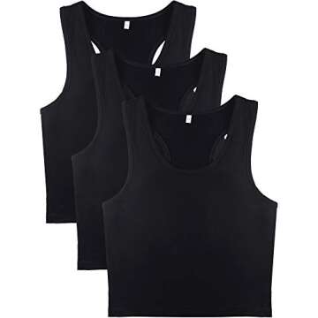 Boao 3 Pieces Crop Tops for Women, Workout Tops Basic Cropped Tank Tops Sleeveless Racerback Sports Gym Crop Tank for Teen Girls (Black, Large)