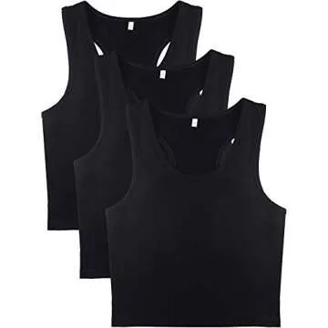 Boao 3 Pieces Crop Tops for Women, Workout Tops Basic Cropped Tank Tops Sleeveless Racerback Sports Gym Crop Tank for Teen Girls (Black, Large)