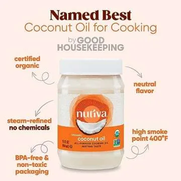 Nutiva Organic Steam-Refined Coconut Oil, 15 Fl Oz, USDA Organic, Non-GMO, Vegan, Keto, Paleo, Neutral Flavor and Aroma for Cooking & Natural Moisturizer for Skin and Hair