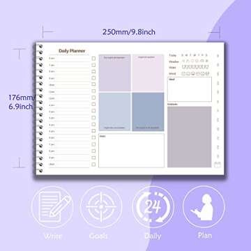 Entzuro Undated Daily Planner Notepad PDCA Planning,52 Sheets Tear Off,6.9" x 9.8", To Do List Notepad Hourly Schedule Planning Pad for Work Task College and Personal Organized
