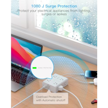 Surge Protector Power Strip with 15 Ft Cord & 8 Outlets