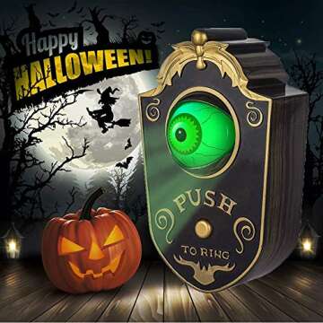 KizBruo Halloween Decoration for Indoor & Outdoor, Talking Doorbell for Halloween Decor with Lightup Eyeball, Animated Haunted House Halloween Party Prop Decoration