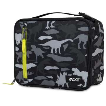 PackIt Freezable Classic Lunch Box, Dino Camo Charcoal, Built with EcoFreeze Technology, Collapsible...