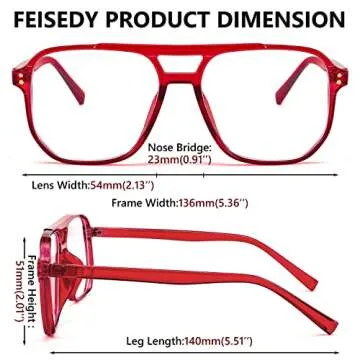 FEISEDY Blue Light Blocking Glasses Fake Nerd Clear Square Computer Lightweight Pilot Glasses Frame Oversized B2866