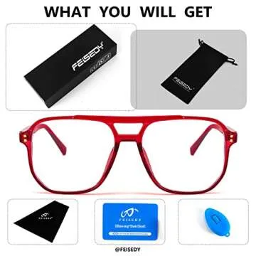 FEISEDY Blue Light Blocking Glasses Fake Nerd Clear Square Computer Lightweight Pilot Glasses Frame Oversized B2866
