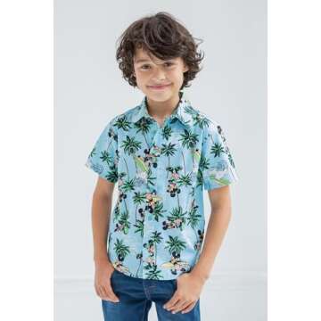 Disney Mickey Mouse Little Boys Hawaiian Button Down Dress Shirt 5-6