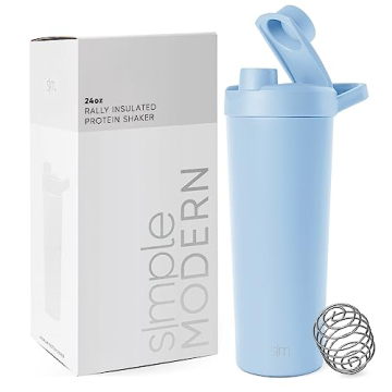 Simple Modern Stainless Steel Shaker Bottle with Ball 24oz | Metal Insulated Cup for Protein Mixes, ...