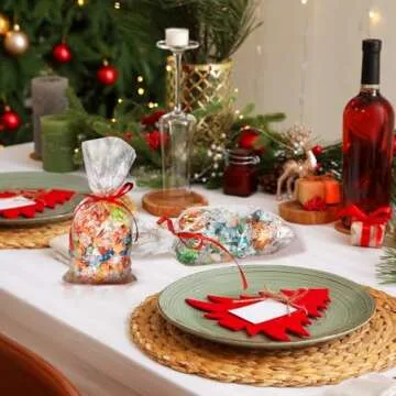 100 Pcs Christmas Cellophane Bags Winter Snowflake Holiday Treat Bags Snowflake Cookie Cellophane Bags With Ribbon for Winter Holiday Party Supplies(White Bag with Red Ribbon)