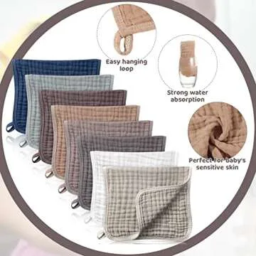 Remagr 8 Packs Muslin Burp Cloths 6 Layers Unisex Baby Items Absorbent Burp Rags Colorful Muslin Was...