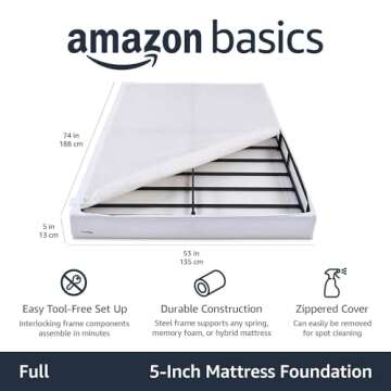 Amazon Basics Smart Box Spring Bed Base, 5-Inch Height Mattress Foundation, Tool-Free Easy Assembly,...