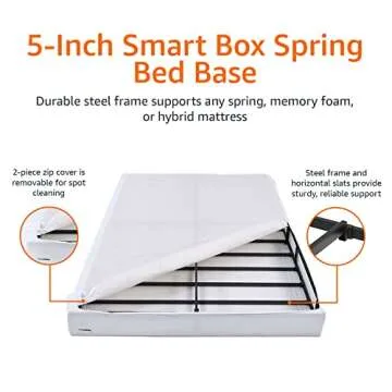 Amazon Basics Smart Box Spring Bed Base, 5-Inch Height Mattress Foundation, Tool-Free Easy Assembly, Full, 74"L x 53"W x 5"H, White