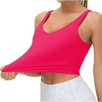 Women’s Longline Sports Bra Wirefree Padded Medium Support Yoga Bras Gym Running Workout Tank Tops(Magenta, Large)