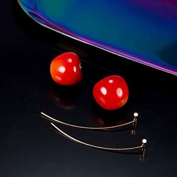 Hicarer 4 Pairs Cherry Earrings for Women 3D Red Cherry Dangle Drop Earrings Fruit Tassel Jewelry
