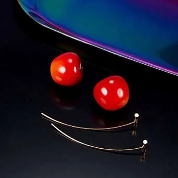 Hicarer 4 Pairs Cherry Earrings for Women 3D Red Cherry Dangle Drop Earrings Fruit Tassel Jewelry