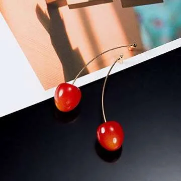 Hicarer 4 Pairs Cherry Earrings for Women 3D Red Cherry Dangle Drop Earrings Fruit Tassel Jewelry