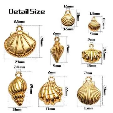 Aylifu Seashell Charms,100 Gram Gold Shell Charms Ocean Theme Pendants Conch Scallops Mussel Marine Life Sea Animals Dangle Charms for Jewelry Making Necklace Bracelet Crafting