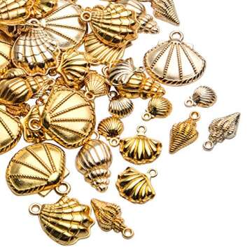 Aylifu Seashell Charms,100 Gram Gold Shell Charms Ocean Theme Pendants Conch Scallops Mussel Marine Life Sea Animals Dangle Charms for Jewelry Making Necklace Bracelet Crafting