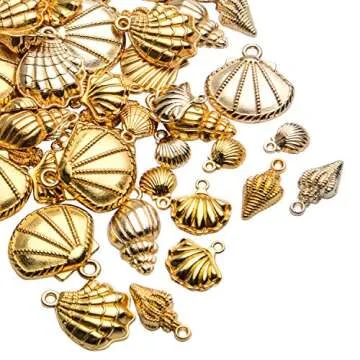 Aylifu Seashell Charms,100 Gram Gold Shell Charms Ocean Theme Pendants Conch Scallops Mussel Marine Life Sea Animals Dangle Charms for Jewelry Making Necklace Bracelet Crafting