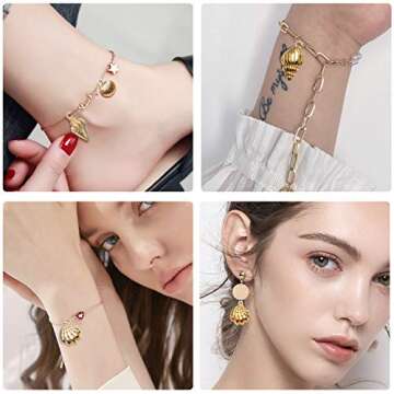 Aylifu Seashell Charms,100 Gram Gold Shell Charms Ocean Theme Pendants Conch Scallops Mussel Marine Life Sea Animals Dangle Charms for Jewelry Making Necklace Bracelet Crafting