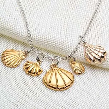 Aylifu Seashell Charms,100 Gram Gold Shell Charms Ocean Theme Pendants Conch Scallops Mussel Marine Life Sea Animals Dangle Charms for Jewelry Making Necklace Bracelet Crafting