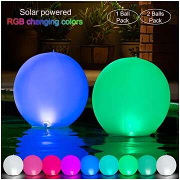 HAPIKAY Solar Floating Pool Lights - Pack of 2 Solar Powered Color Changing 14-inch Balls - Float or...