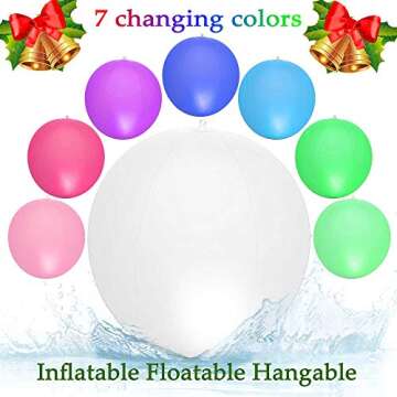 HAPIKAY Solar Floating Pool Lights - Pack of 2 Solar Powered Color Changing 14-inch Balls - Float or Hang in Pool Garden Backyard Pond Party Decorations - Inflatable Wateproof