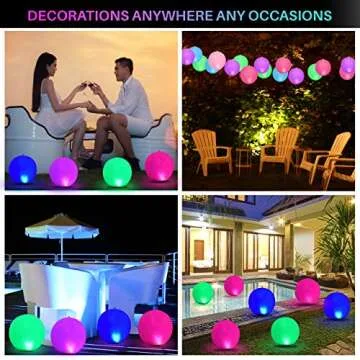 HAPIKAY Solar Floating Pool Lights - Pack of 2 Solar Powered Color Changing 14-inch Balls - Float or Hang in Pool Garden Backyard Pond Party Decorations - Inflatable Wateproof