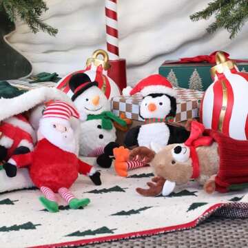 Giftable World Holiday Plush Pet Toy Fun for Christmas Designs with Squeaker Dog Chew Toy (13" Long Legs Snowman w/Squeaky Ball)