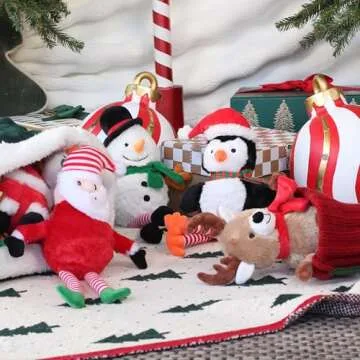 Giftable World Holiday Plush Pet Toy Fun for Christmas Designs with Squeaker Dog Chew Toy (13" Long Legs Snowman w/Squeaky Ball)