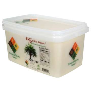 Palm Oil - RSPO Certified - Sustainable - Food Grade - Not Hydrogenated - 8 lbs in a 1 Gallon Pail - HDPE microwavable container with resealable lid and removable handle