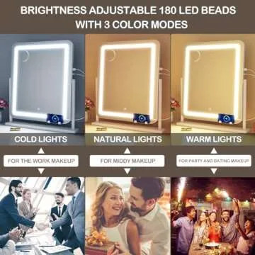 Gvnkvn Makeup Vanity Mirror with Lights 15.2" Large LED Lighted Mirror, Hollywood Make Up Mirror with Lighting for Bedroom Tabletop, Smart Touch,Detachable 10X Magnification 360° Rotation, (White)