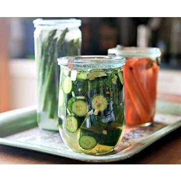 Weck Jars - 35.9 fl. oz Weck Tulip Jars 1 Liter - Sour Dough Starter Jars - Large Glass Jars for Sourdough - Suitable for Canning and Storage - (1 Jar, Glass Lid & Wooden Lid)
