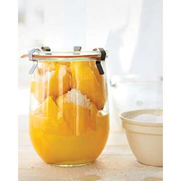 Weck Jars - 35.9 fl. oz Weck Tulip Jars 1 Liter - Sour Dough Starter Jars - Large Glass Jars for Sourdough - Suitable for Canning and Storage - (1 Jar, Glass Lid & Wooden Lid)