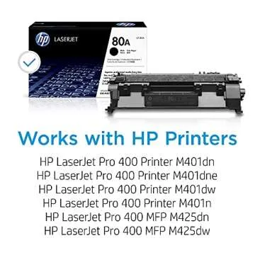 HP 80A Black Toner Cartridge | Works with HP LaserJet Pro 400 M401 Series, HP LaserJet Pro 400 MFP M...