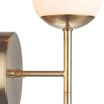 Globe Electric 51635 1-Light Plug-in or Hardwire Wall Sconce, Soft Matte Brass, Opal Glass Shade, Lights for Bedroom, Kitchen Sconces Lighting, Living Room, Bulb Not Included, Mounted Bedside Lamp