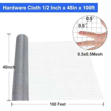 Land guard 19 Gauge Hardware Cloth, 1/2 inch 48inch×100ft Chicken Wire Fence, Galvanized Welded Cag...