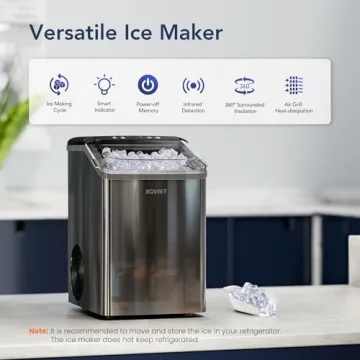 KOVIET Nugget Ice Makers Countertop, Soft Pebble Ice Machine, Chewable Crushed Pellet Ice 42lbs/Day, Self-Cleaning Drainpipe Ice Maker for Party, Home, Kitchen, Bar, Office, Black