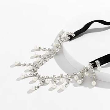 Crystal Pearl Leg Chains Silver Elasticity Rhinestone Imitation Pearl Thigh Leg Chain Sparkly Bling Rave Club Party Body Jewelry Accessories for Womens (pearl-silver)